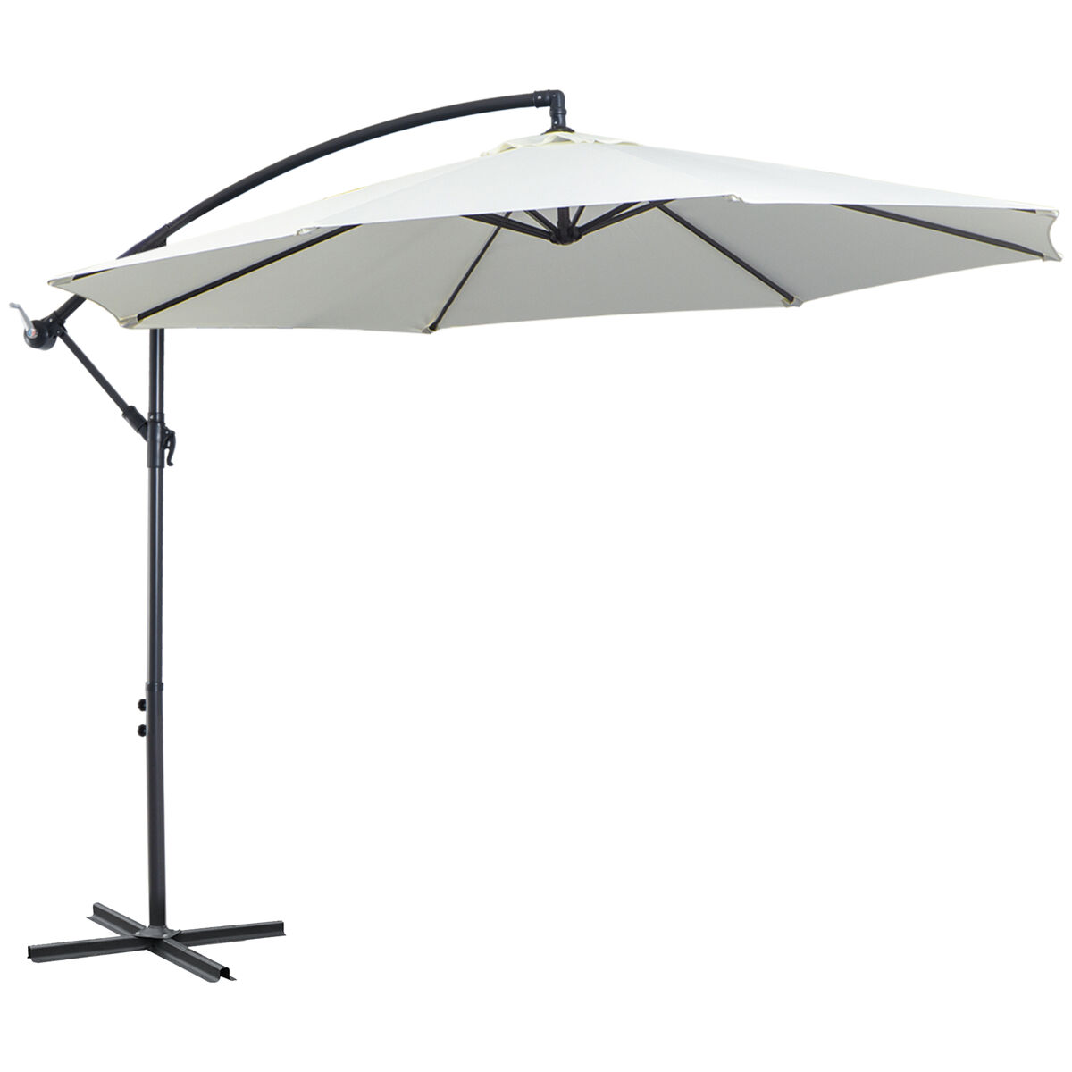Outsunny parasol excéntrico ø 295 cm sombrilla de jardín con ángulo ajustable base cruzada y manivela sombrilla para terraza patio crema
