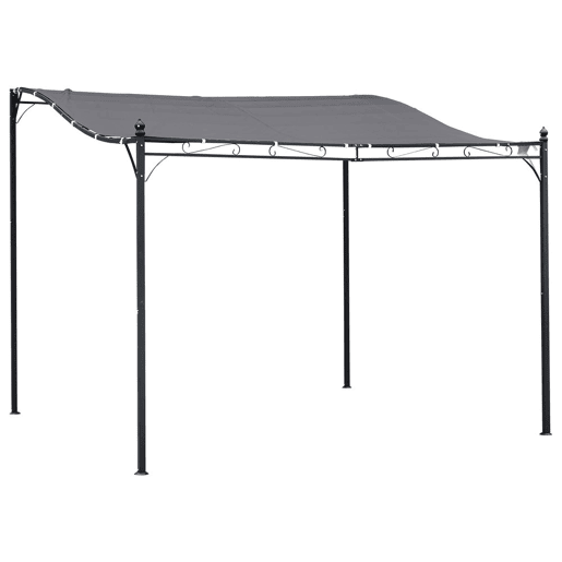 Outsunny Pergula de jardim 3x3m Gazebo com Toldo e 4 Furos de Drenagem para Pátio Terraço Metal e Poliester 180 g  m² Resistente Cinza