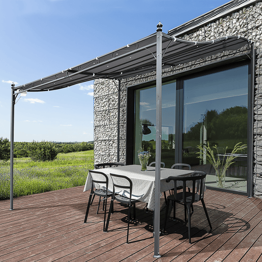 Outsunny Pergula de jardim 3x3m Gazebo com Toldo e 4 Furos de Drenagem para Pátio Terraço Metal e Poliester 180 g  m² Resistente Cinza