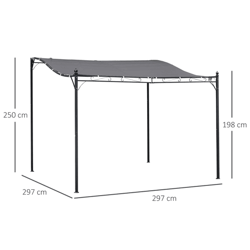 Outsunny Pergula de jardim 3x3m Gazebo com Toldo e 4 Furos de Drenagem para Pátio Terraço Metal e Poliester 180 g  m² Resistente Cinza