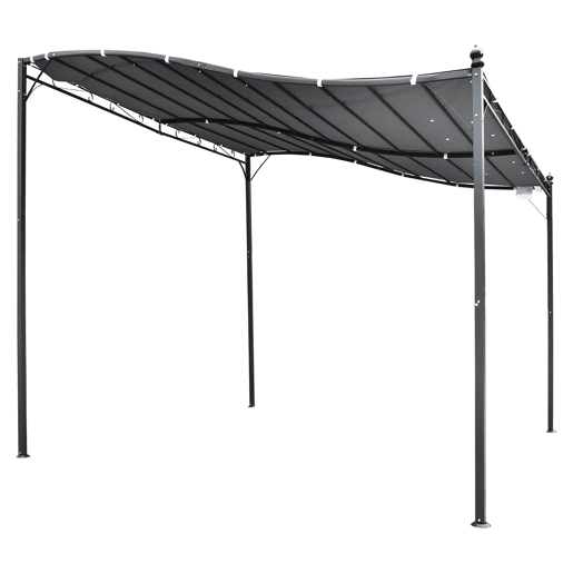 Outsunny Pergula de jardim 3x3m Gazebo com Toldo e 4 Furos de Drenagem para Pátio Terraço Metal e Poliester 180 g  m² Resistente Cinza
