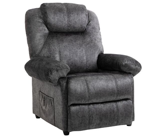 Homcom sillón relax reclinable manual, sillón relax de terciopelo con reposabrazos, reposapiés, acolchado grueso, butaca reclinable hasta 135º para salón, dormitorio, oficina, negro