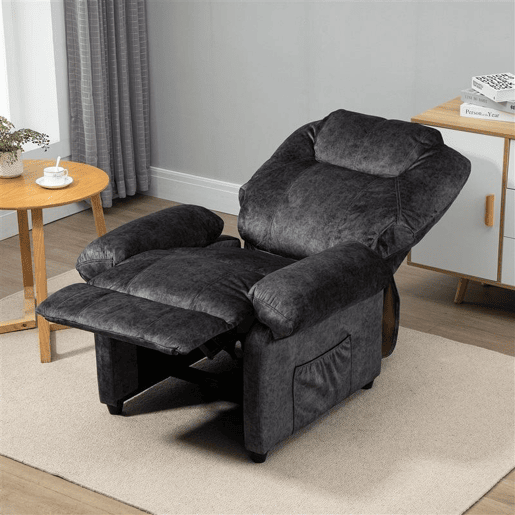 HOMCOM Poltrona Relax Reclinável Poltrona para Sala de Estar com Apoio para os Pés Retrátil Encosto Alto Bolso Lateral Acolchoado Grosso 88x91x108 cm Preto