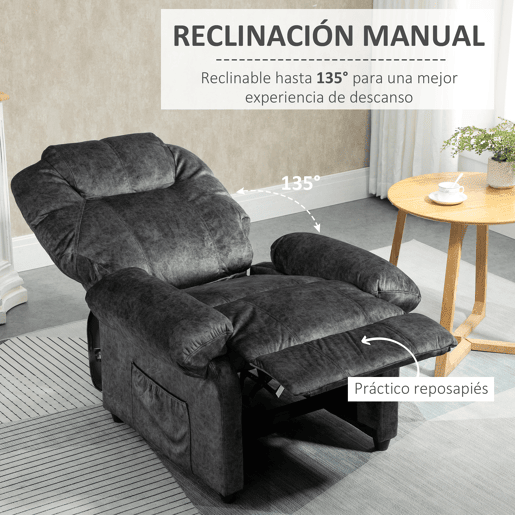 HOMCOM Poltrona Relax Reclinável Poltrona para Sala de Estar com Apoio para os Pés Retrátil Encosto Alto Bolso Lateral Acolchoado Grosso 88x91x108 cm Preto