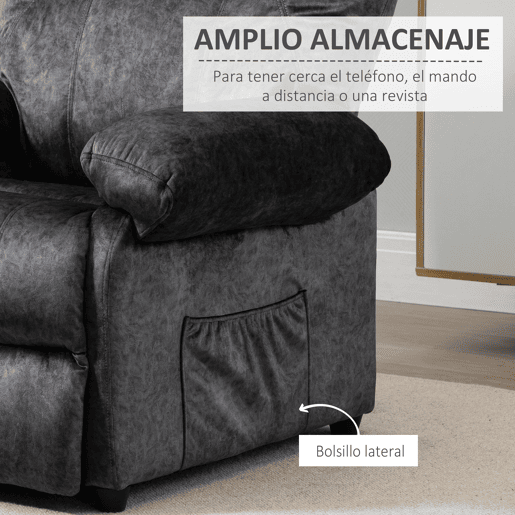 HOMCOM Poltrona Relax Reclinável Poltrona para Sala de Estar com Apoio para os Pés Retrátil Encosto Alto Bolso Lateral Acolchoado Grosso 88x91x108 cm Preto