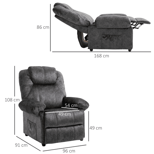 HOMCOM Poltrona Relax Reclinável Poltrona para Sala de Estar com Apoio para os Pés Retrátil Encosto Alto Bolso Lateral Acolchoado Grosso 88x91x108 cm Preto