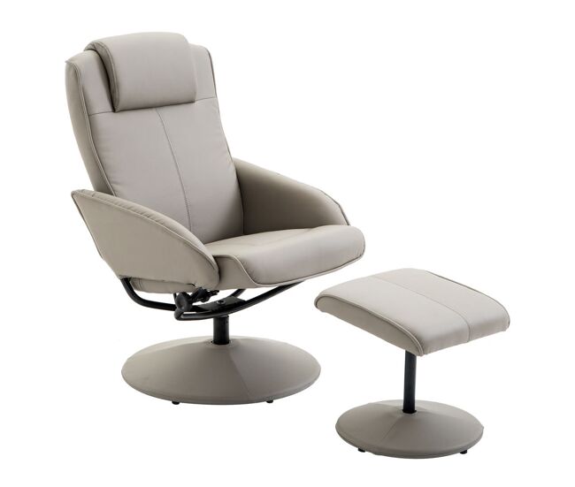 Homcom sillón reclinable con reposapiés sillón de salón giratorio con tapizado en pu y estructura de acero carga 120 kg butaca para dormitorio sala de