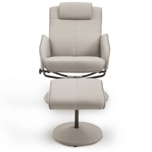 HOMCOM Poltrona Relax Reclinável até 145° com Banco de Apoio para os Pés Poltrona Giratória 360° Estofada em PU e Estrutura de Aço 78x67x98cm Cinza