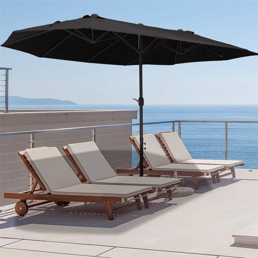 Outsunny Chapéu de Sol Duplo 4,6x2,7 m para Terraço Exterior com Manivela Manual, Resistente à Água e Proteção Solar, Grande para Terraço, Praia ou Piscina - Preto