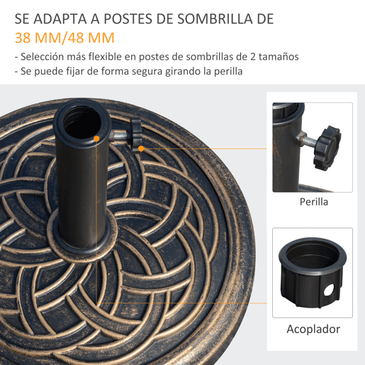 Outsunny Base Chapéu de Sol de Jardim Suporte para Chapéu de Sol Redondo para Mastros de 38mm48mm Resina e Aço para Terraço Pátio Exterior Ø45x33cm Bronze