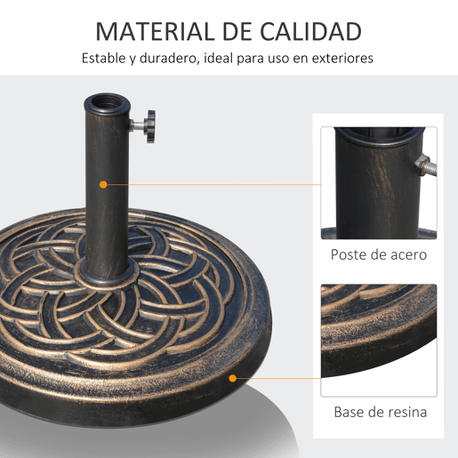 Outsunny Base Chapéu de Sol de Jardim Suporte para Chapéu de Sol Redondo para Mastros de 38mm48mm Resina e Aço para Terraço Pátio Exterior Ø45x33cm Bronze