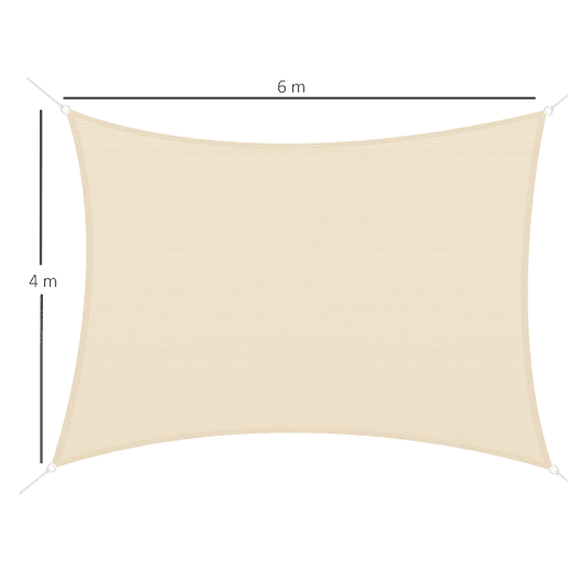 Outsunny Vela de Sombra Retangular 4x6 m Toldo Vela de HDPE com Proteção UV Aneis em Forma de D e Cordas para Jardim Pátio Piscina Creme