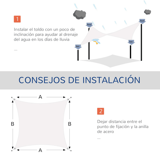 Outsunny Vela de Sombra Retangular 4x6 m Toldo Vela de HDPE com Proteção UV Aneis em Forma de D e Cordas para Jardim Pátio Piscina Creme