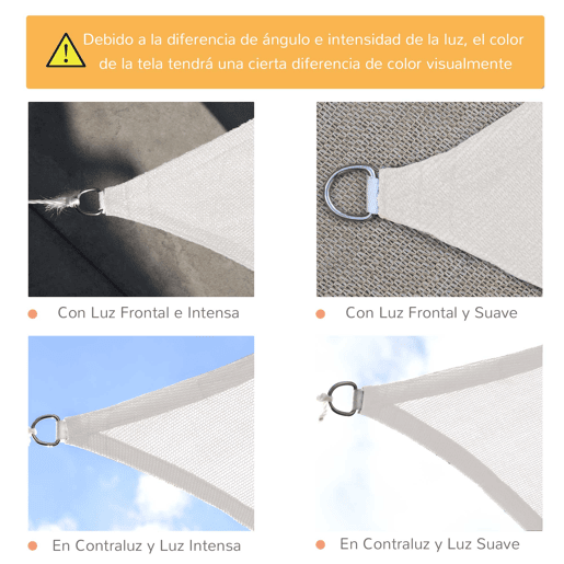 Outsunny Vela de Sombra Retangular 4x6 m Toldo Vela de HDPE com Proteção UV Aneis em Forma de D e Cordas para Jardim Pátio Piscina Creme