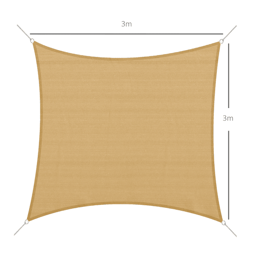 Outsunny Vela de Sombra Quadrado 3x3 m Toldo Vela de HDPE com Proteção UV Aneis em Forma de D e Cordas para Jardim Pátio Piscina Areia