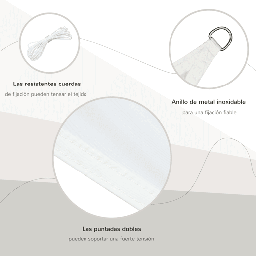 Outsunny Vela de Sombra Triangular 6x6x6 m Toldo Vela de Poliéster com Proteção UV Aneis em Forma de D e Cordas para Jardim Pátio Piscina Creme