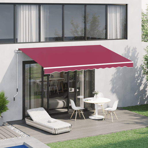 Outsunny Toldo Manual Retrátil 395x245 cm, Toldo Exterior para Terraço com Ângulo Ajustável, Braço Articulado, Montagem na Parede, Estrutura de Alumínio, Anti-UV e Impermeável, para Jardim, Vermelho Outsunny Toldo Manual Retrátil 395x245 cm, Toldo Exterior para Terraço com Ângulo Ajustável, Braço Articulado, Montagem na Parede, Estrutura de Alumínio, Anti-UV e Impermeável, para Jardim, Vermelho