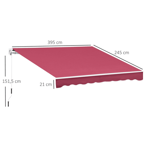 Outsunny Toldo Manual Retrátil 395x245 cm, Toldo Exterior para Terraço com Ângulo Ajustável, Braço Articulado, Montagem na Parede, Estrutura de Alumínio, Anti-UV e Impermeável, para Jardim, Vermelho Outsunny Toldo Manual Retrátil 395x245 cm, Toldo Exterior para Terraço com Ângulo Ajustável, Braço Articulado, Montagem na Parede, Estrutura de Alumínio, Anti-UV e Impermeável, para Jardim, Vermelho