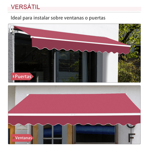 Outsunny Toldo Manual Retrátil 395x245 cm, Toldo Exterior para Terraço com Ângulo Ajustável, Braço Articulado, Montagem na Parede, Estrutura de Alumínio, Anti-UV e Impermeável, para Jardim, Vermelho Outsunny Toldo Manual Retrátil 395x245 cm, Toldo Exterior para Terraço com Ângulo Ajustável, Braço Articulado, Montagem na Parede, Estrutura de Alumínio, Anti-UV e Impermeável, para Jardim, Vermelho