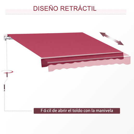 Outsunny Toldo Manual Retrátil 395x245 cm, Toldo Exterior para Terraço com Ângulo Ajustável, Braço Articulado, Montagem na Parede, Estrutura de Alumínio, Anti-UV e Impermeável, para Jardim, Vermelho Outsunny Toldo Manual Retrátil 395x245 cm, Toldo Exterior para Terraço com Ângulo Ajustável, Braço Articulado, Montagem na Parede, Estrutura de Alumínio, Anti-UV e Impermeável, para Jardim, Vermelho