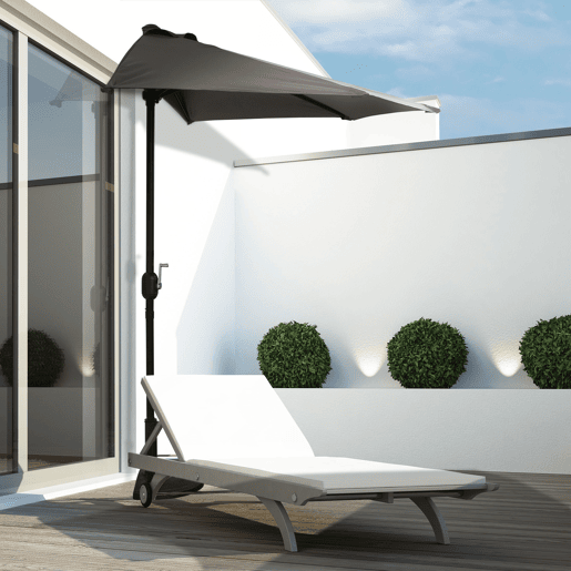 Outsunny Chapéu de Sol 269x138x236 cm Guarda-sol de Jardim com Manivela e Forma Semicircular Tecido Poliéster 180 gm² para Exterior Terraço Pátio Piscina Cinzento