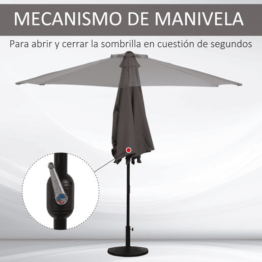 Outsunny Chapéu de Sol 269x138x236 cm Guarda-sol de Jardim com Manivela e Forma Semicircular Tecido Poliéster 180 gm² para Exterior Terraço Pátio Piscina Cinzento