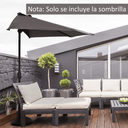 Outsunny Chapéu de Sol 269x138x236 cm Guarda-sol de Jardim com Manivela e Forma Semicircular Tecido Poliéster 180 gm² para Exterior Terraço Pátio Piscina Cinzento
