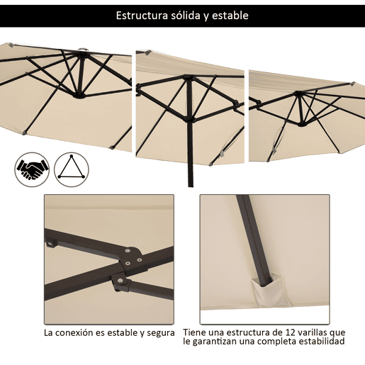 Outsunny Chapéu de Sol Duplo para Jardim 4,6x2,7x2,4m Chapéu de Sol Anti UV com Manivela para Exterior Bege