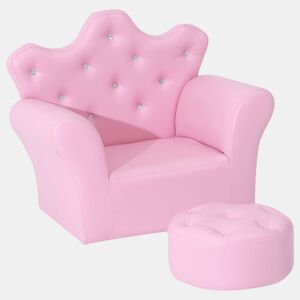 HOMCOM Sofá para Crianças com Banco Sofá Infantil Decorativo com Encosto Alto em Forma de Coroa e Apoio para os Braços Acolchoado 58x40,5x49cm Rosa
