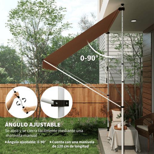 Outsunny Toldo Manual Retrátil 3x1,5 m, Toldo Exterior para Terraço Enrolável, Altura Ajustável 170-280 cm, com Manivela, Anti-UV e Impermeável, Sem Perfuração, para Varanda, Jardim, Laranja