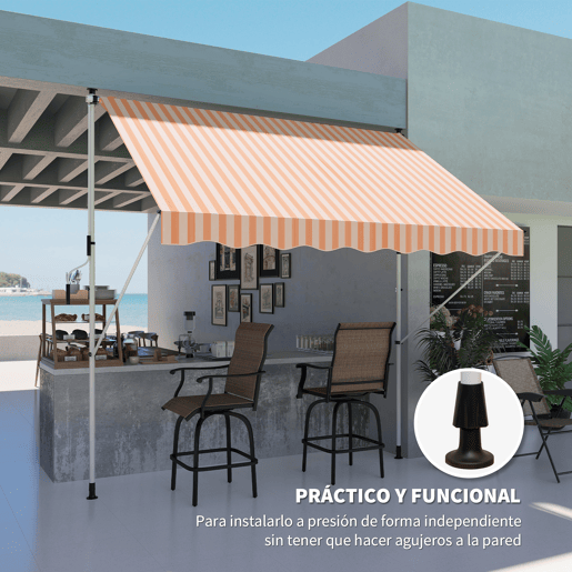 Outsunny Toldo Manual Retrátil 3x1,5 m, Toldo Exterior para Terraço Enrolável, Altura Ajustável 170-280 cm, com Manivela, Anti-UV e Impermeável, Sem Perfuração, para Varanda, Jardim, Laranja