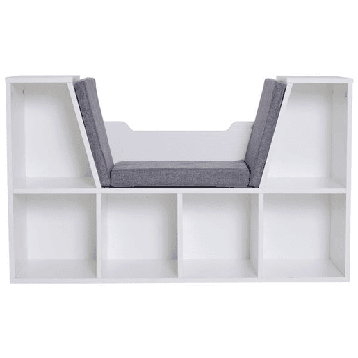 HOMCOM Estante Infantil com Assento Estante com 6 Cubos e Banco com Almofada 102x30x61cm Branco e Cinzento