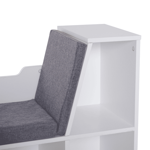 HOMCOM Estante Infantil com Assento Estante com 6 Cubos e Banco com Almofada 102x30x61cm Branco e Cinzento