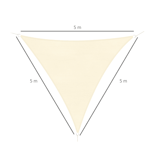 Outsunny Vela de Sombra Triangular 5x5x5 m Toldo Vela de HDPE com Proteção UV Aneis em Forma de D e Cordas para Jardim Pátio Piscina Creme