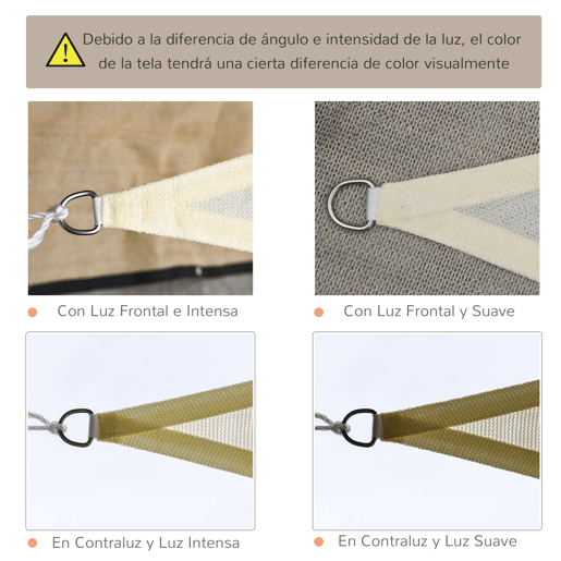 Outsunny Vela de Sombra Triangular 5x5x5 m Toldo Vela de HDPE com Proteção UV Aneis em Forma de D e Cordas para Jardim Pátio Piscina Creme
