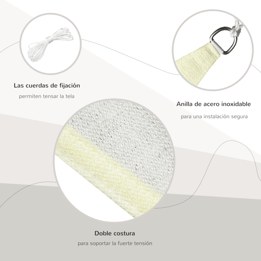 Outsunny Vela de Sombra Triangular 5x5x5 m Toldo Vela de HDPE com Proteção UV Aneis em Forma de D e Cordas para Jardim Pátio Piscina Creme