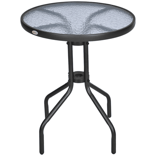 Outsunny Mesa de Jardim Redonda com Bancada de Vidro Temperado Decorativa e Estrutura de Metal para Pátio Terraço Varanda Ø60x70 cm Preto
