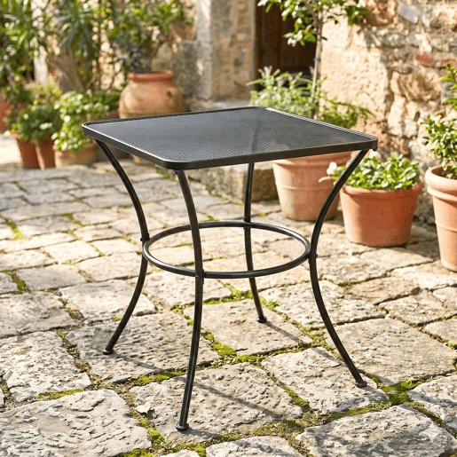Outsunny Mesa Auxiliar Quadrada Mesa de Jardim Exterior com Estrutura de Metal para Pátio Terraço Varanda 45x45x50 cm Preto