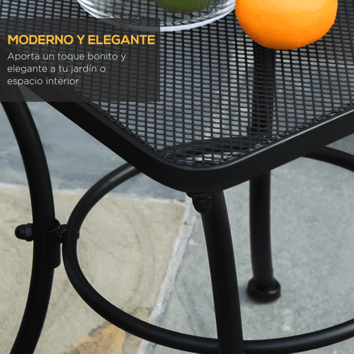 Outsunny Mesa Auxiliar Quadrada Mesa de Jardim Exterior com Estrutura de Metal para Pátio Terraço Varanda 45x45x50 cm Preto