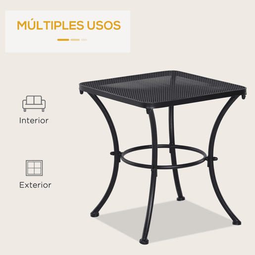 Outsunny Mesa Auxiliar Quadrada Mesa de Jardim Exterior com Estrutura de Metal para Pátio Terraço Varanda 45x45x50 cm Preto