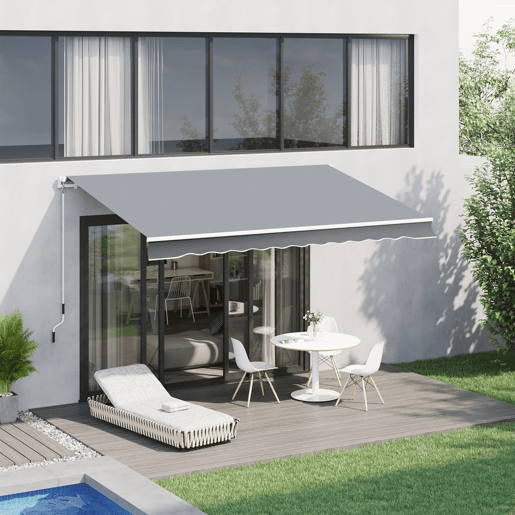 Outsunny Toldo Manual Retrátil 3x2,5 cm, Toldo Exterior para Terraço com Ângulo Ajustável, Braço Articulado, Montagem na Parede, Estrutura de Alumínio, Anti-UV e Impermeável, para Jardim, Cinza