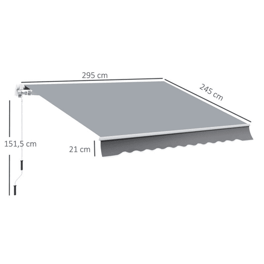 Outsunny Toldo Manual Retrátil 3x2,5 cm, Toldo Exterior para Terraço com Ângulo Ajustável, Braço Articulado, Montagem na Parede, Estrutura de Alumínio, Anti-UV e Impermeável, para Jardim, Cinza