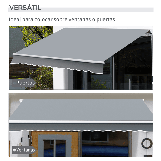 Outsunny Toldo Manual Retrátil 3x2,5 cm, Toldo Exterior para Terraço com Ângulo Ajustável, Braço Articulado, Montagem na Parede, Estrutura de Alumínio, Anti-UV e Impermeável, para Jardim, Cinza