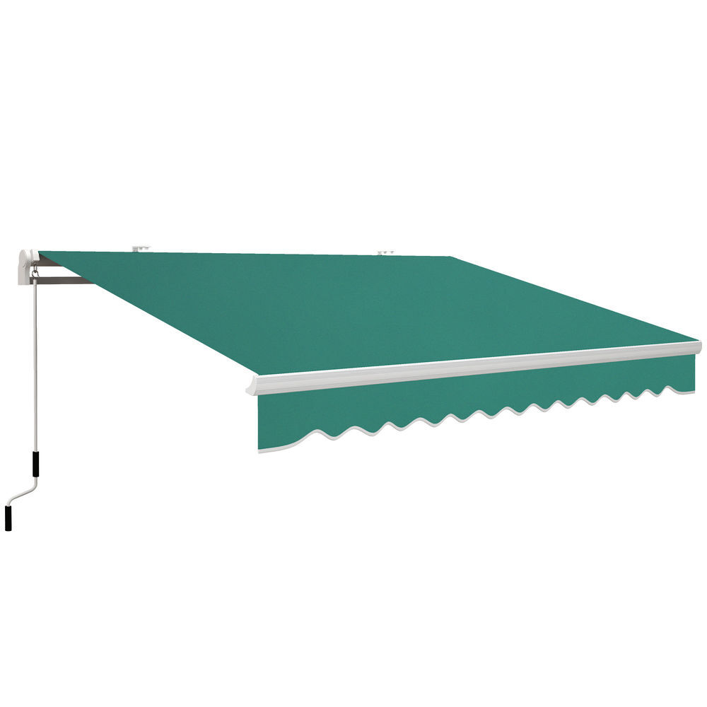 Outsunny toldo manual retráctil 395x245 cm, toldo exterior terraza con ángulo ajustable, brazo articulado, montaje a pared, estructura de aluminio, anti-uv e impermeable, para jardín, verde