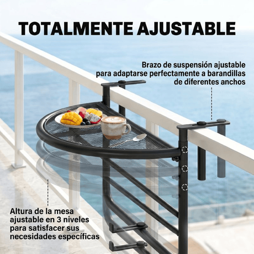 Outsunny Mesa de Suspensão de Varanda Semicircular 60x45x50 cm Ajustável
