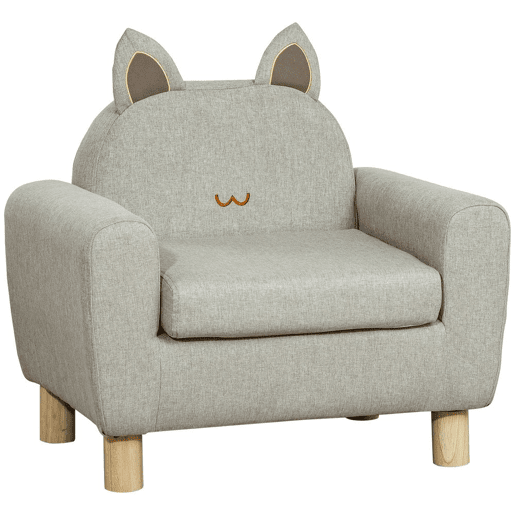 HOMCOM Poltrona Infantil Mini Sofá para Crianças acima de 3 Anos com Assento Acolchoado Apoio para os Braços e Estrutura de Madeira Carga Máxima 45kg 60x42x50cm Cinza