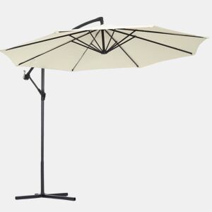 Outsunny Chapéu de Sol de Jardim Ø300x260cm Chapéu de Sol Excêntrico Inclinável com Manivela Base Cruzada e Suporte de Metal 8 Hastes para Terraço Exterior Balcão Creme