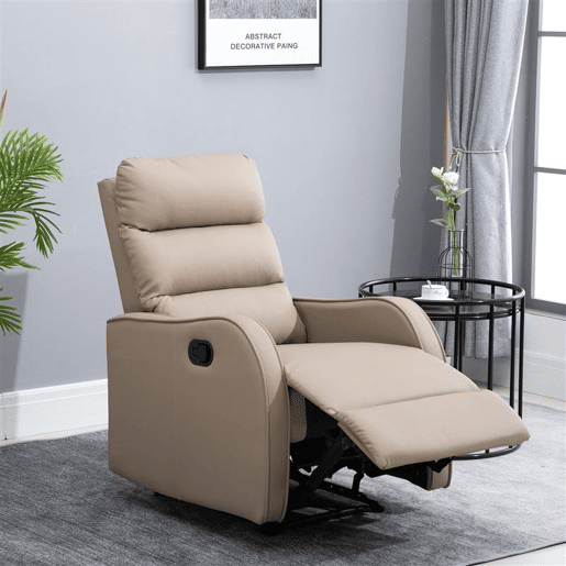 HOMCOM Poltrona Relax Reclinável Manual, Poltrona com Estofamento em PU e Apoio para Pés Retrátil, Acolchoamento Espesso, Reclinável até 160º para Sala, Quarto 65x89x100 cm Castanho Claro