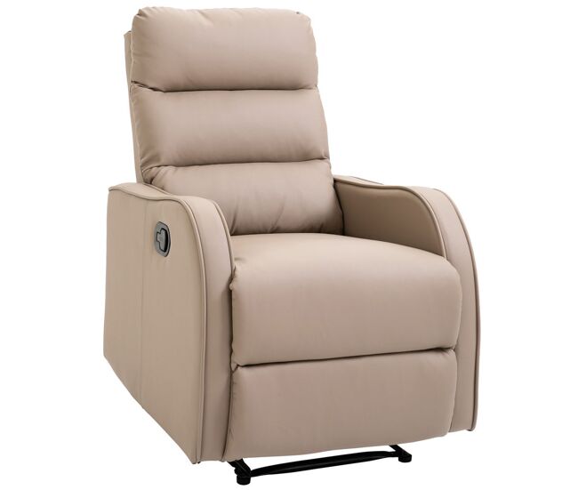 Homcom sillón relax reclinable manual, sillón relax tapizado en pu con reposapiés retráctil, acolchado grueso, butaca reclinable hasta 160º, para salón, dormitorio, marrón claro, 65x89x100 cm
