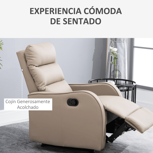 HOMCOM Poltrona Relax Reclinável Manual, Poltrona com Estofamento em PU e Apoio para Pés Retrátil, Acolchoamento Espesso, Reclinável até 160º para Sala, Quarto 65x89x100 cm Castanho Claro